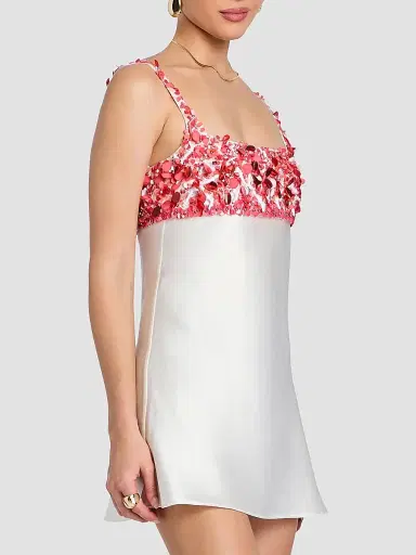 Retrofête Women's Winifred Embroidered Satin Mini Dress - White Coral | Thumbnail 7 Retrofête Women's Winifred Embroidered Satin Mini Dress - White Coral | Thumbnail 7