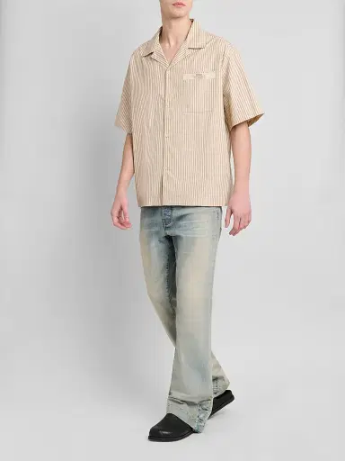 Amiri Men's Spirit Logo Striped Cotton Poplin-Blend Camp Shirt - Alabaster | Thumbnail 2 Amiri Men's Spirit Logo Striped Cotton Poplin-Blend Camp Shirt - Alabaster | Thumbnail 2