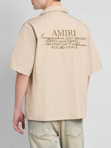Amiri Men's Spirit Logo Striped Cotton Poplin-Blend Camp Shirt - Alabaster | Thumbnail 3 Amiri Men's Spirit Logo Striped Cotton Poplin-Blend Camp Shirt - Alabaster | Thumbnail 3