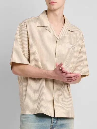 Amiri Men's Spirit Logo Striped Cotton Poplin-Blend Camp Shirt - Alabaster | Thumbnail 4 Amiri Men's Spirit Logo Striped Cotton Poplin-Blend Camp Shirt - Alabaster | Thumbnail 4