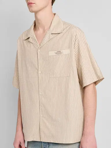 Amiri Men's Spirit Logo Striped Cotton Poplin-Blend Camp Shirt - Alabaster | Thumbnail 5 Amiri Men's Spirit Logo Striped Cotton Poplin-Blend Camp Shirt - Alabaster | Thumbnail 5