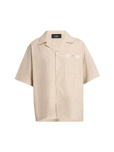 Amiri Men's Spirit Logo Striped Cotton Poplin-Blend Camp Shirt - Alabaster | Thumbnail 1 Amiri Men's Spirit Logo Striped Cotton Poplin-Blend Camp Shirt - Alabaster | Thumbnail 1