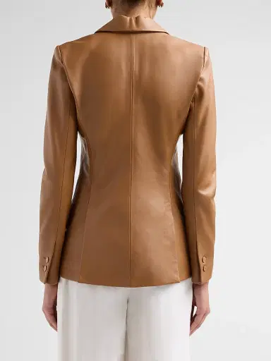 L'Agence Women's Chamberlain Tailored Leather Blazer - Soft Cognac - Size 6 | Thumbnail 3 L'Agence Women's Chamberlain Tailored Leather Blazer - Soft Cognac - Size 6 | Thumbnail 3