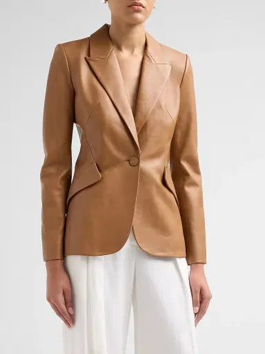 L'Agence Women's Chamberlain Tailored Leather Blazer - Soft Cognac - Size 6 | Thumbnail 4 L'Agence Women's Chamberlain Tailored Leather Blazer - Soft Cognac - Size 6 | Thumbnail 4