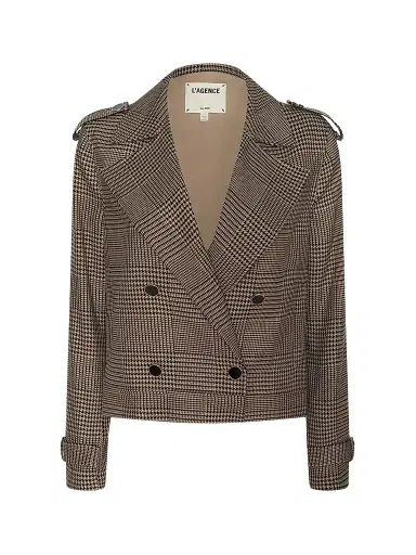 L'Agence Women's Xoey Houndstooth Crop Trench Jacket | Thumbnail 1 L'Agence Women's Xoey Houndstooth Crop Trench Jacket | Thumbnail 1