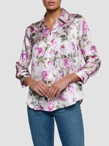 L'Agence Women's Dani Floral Silk Blouse - Light Purple Grand Floral Rose - Size XL | Thumbnail 4 L'Agence Women's Dani Floral Silk Blouse - Light Purple Grand Floral Rose - Size XL | Thumbnail 4