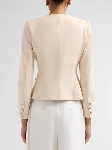 L'Agence Women's Mariella Collarless Leather Blazer - Vintage White - Size 14 | Thumbnail 3 L'Agence Women's Mariella Collarless Leather Blazer - Vintage White - Size 14 | Thumbnail 3