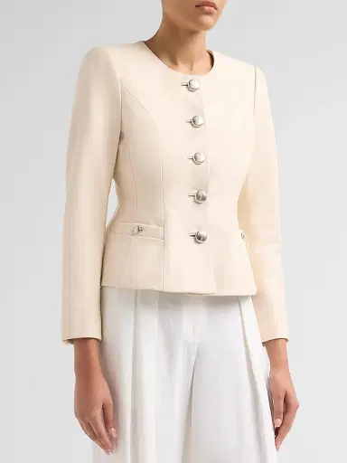 L'Agence Women's Mariella Collarless Leather Blazer - Vintage White - Size 14 | Thumbnail 4 L'Agence Women's Mariella Collarless Leather Blazer - Vintage White - Size 14 | Thumbnail 4