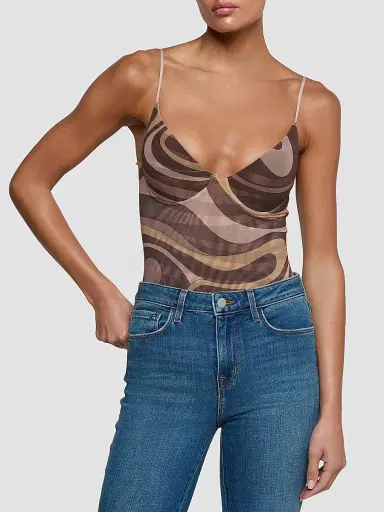 L'AGENCE Women's Elowen Underwire Bodysuit - Sepia Brown Abstract Swirl | Thumbnail 4 L'AGENCE Women's Elowen Underwire Bodysuit - Sepia Brown Abstract Swirl | Thumbnail 4