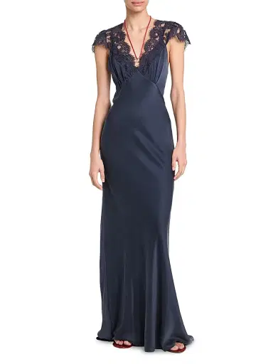 TWP Women's Floral Laced Silk-Blend Column Gown - Midnight | Thumbnail 2 TWP Women's Floral Laced Silk-Blend Column Gown - Midnight | Thumbnail 2