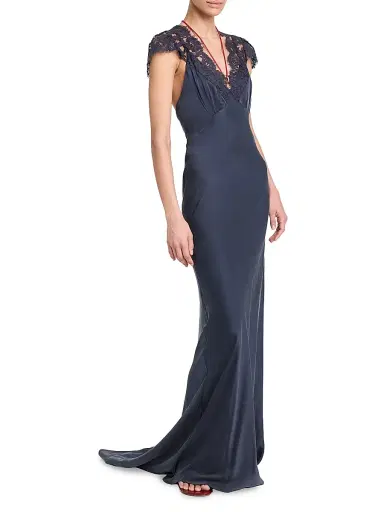 TWP Women's Floral Laced Silk-Blend Column Gown - Midnight | Thumbnail 3 TWP Women's Floral Laced Silk-Blend Column Gown - Midnight | Thumbnail 3