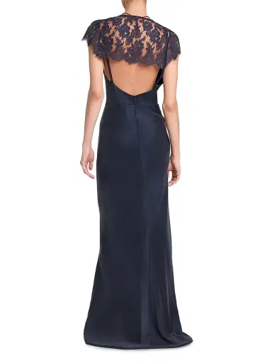 TWP Women's Floral Laced Silk-Blend Column Gown - Midnight | Thumbnail 4 TWP Women's Floral Laced Silk-Blend Column Gown - Midnight | Thumbnail 4
