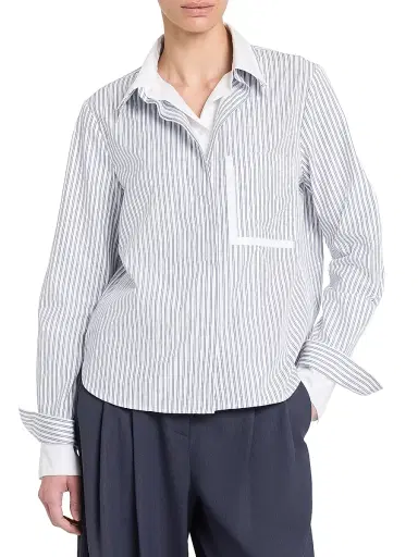TWP Women's Double-Layer Boyfriend Shirt - White Navy Multi | Thumbnail 3 TWP Women's Double-Layer Boyfriend Shirt - White Navy Multi | Thumbnail 3