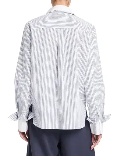 TWP Women's Double-Layer Boyfriend Shirt - White Navy Multi | Thumbnail 4 TWP Women's Double-Layer Boyfriend Shirt - White Navy Multi | Thumbnail 4