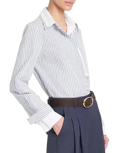 TWP Women's Double-Layer Boyfriend Shirt - White Navy Multi | Thumbnail 5 TWP Women's Double-Layer Boyfriend Shirt - White Navy Multi | Thumbnail 5
