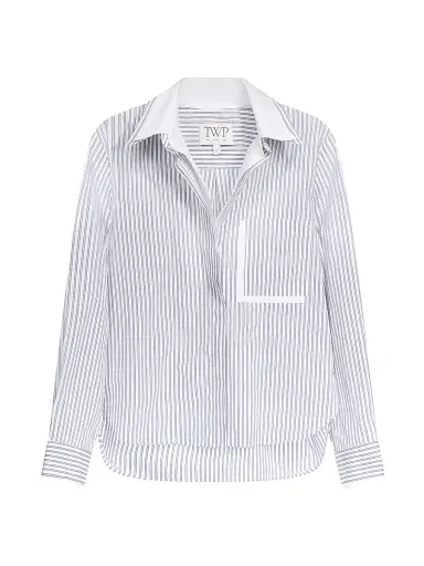 TWP Women's Double-Layer Boyfriend Shirt - White Navy Multi | Thumbnail 1 TWP Women's Double-Layer Boyfriend Shirt - White Navy Multi | Thumbnail 1