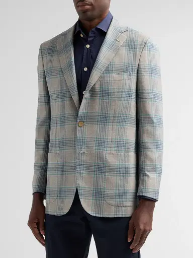 Kiton Men's Cashmere Plaid Two-Button Sport Coat - Medium Grey - Size 40 | Thumbnail 4 Kiton Men's Cashmere Plaid Two-Button Sport Coat - Medium Grey - Size 40 | Thumbnail 4