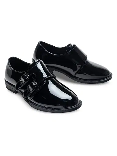 Moustache Faux Patent Leather Double Monk Strap Dress Shoes - Black 3 (Child) | Thumbnail 2 Moustache Faux Patent Leather Double Monk Strap Dress Shoes - Black 3 (Child) | Thumbnail 2