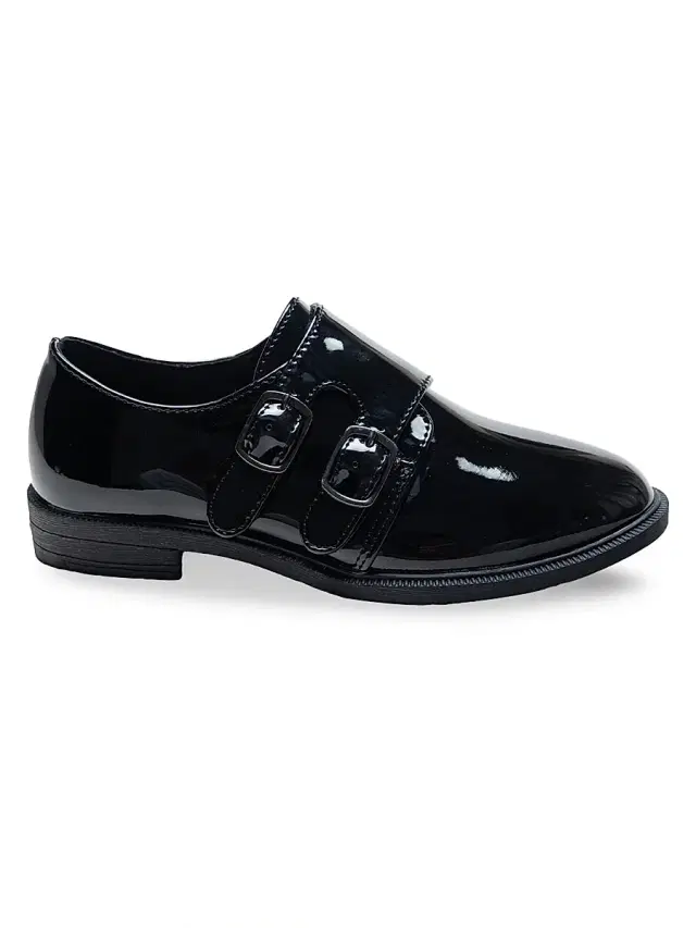 Faux Patent Leather Double Monk Strap Dress Shoes - Black 3 (Child) Faux Patent Leather Double Monk Strap Dress Shoes - Black 3 (Child)