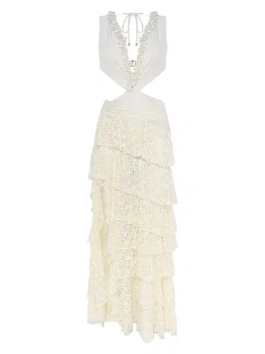 PatBO Women's Martina Ruffle Maxi Dress - Off White | Thumbnail 1 PatBO Women's Martina Ruffle Maxi Dress - Off White | Thumbnail 1