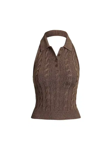 Ralph Lauren Collection Women's Cable-Knit Halter Polo Sweater | Thumbnail 1 Ralph Lauren Collection Women's Cable-Knit Halter Polo Sweater | Thumbnail 1