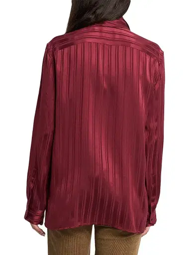 Saint Laurent Women's Cassandre Lavalliere Blouse Shirt in Striped Silk Jacquard - Bordeaux | Thumbnail 4 Saint Laurent Women's Cassandre Lavalliere Blouse Shirt in Striped Silk Jacquard - Bordeaux | Thumbnail 4