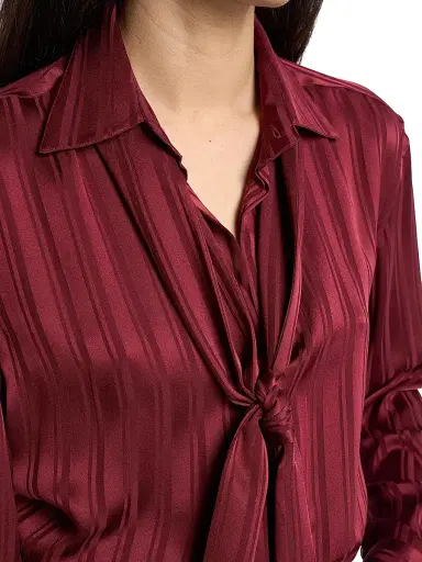 Saint Laurent Women's Cassandre Lavalliere Blouse Shirt in Striped Silk Jacquard - Bordeaux | Thumbnail 5 Saint Laurent Women's Cassandre Lavalliere Blouse Shirt in Striped Silk Jacquard - Bordeaux | Thumbnail 5
