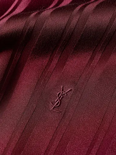 Saint Laurent Women's Cassandre Lavalliere Blouse Shirt in Striped Silk Jacquard - Bordeaux | Thumbnail 6 Saint Laurent Women's Cassandre Lavalliere Blouse Shirt in Striped Silk Jacquard - Bordeaux | Thumbnail 6