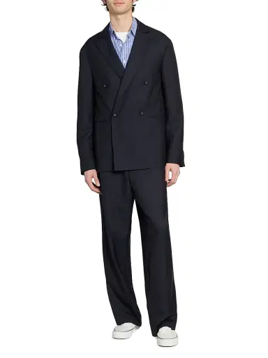 OFFICINE GÉNÉRALE Men's Merrick Wool-Cashmere-Silk Double-Breasted Blazer | Thumbnail 2 OFFICINE GÉNÉRALE Men's Merrick Wool-Cashmere-Silk Double-Breasted Blazer | Thumbnail 2