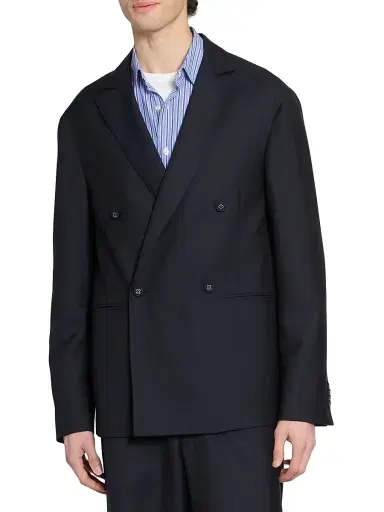 OFFICINE GÉNÉRALE Men's Merrick Wool-Cashmere-Silk Double-Breasted Blazer | Thumbnail 3 OFFICINE GÉNÉRALE Men's Merrick Wool-Cashmere-Silk Double-Breasted Blazer | Thumbnail 3