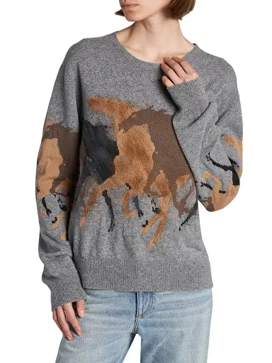 Stella McCartney Women's Racing Horses Wool Sweater - Grey Melange - Size XS | Thumbnail 6 Stella McCartney Women's Racing Horses Wool Sweater - Grey Melange - Size XS | Thumbnail 6