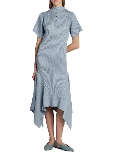 Stella McCartney Women's Rib-Knit Cotton Polo Midi Dress - Blue Grey | Thumbnail 3 Stella McCartney Women's Rib-Knit Cotton Polo Midi Dress - Blue Grey | Thumbnail 3