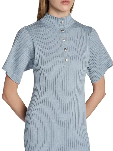 Stella McCartney Women's Rib-Knit Cotton Polo Midi Dress - Blue Grey | Thumbnail 6 Stella McCartney Women's Rib-Knit Cotton Polo Midi Dress - Blue Grey | Thumbnail 6
