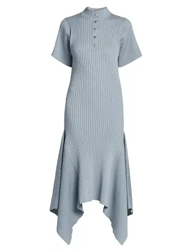 Stella McCartney Women's Rib-Knit Cotton Polo Midi Dress - Blue Grey | Thumbnail 1 Stella McCartney Women's Rib-Knit Cotton Polo Midi Dress - Blue Grey | Thumbnail 1