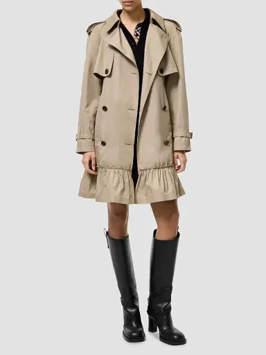 Burberry Women's Short Ruched Gabardine Trench Coat - Saltmarsh Beige | Thumbnail 2 Burberry Women's Short Ruched Gabardine Trench Coat - Saltmarsh Beige | Thumbnail 2