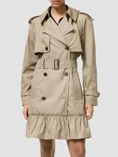 Burberry Women's Short Ruched Gabardine Trench Coat - Saltmarsh Beige | Thumbnail 4 Burberry Women's Short Ruched Gabardine Trench Coat - Saltmarsh Beige | Thumbnail 4