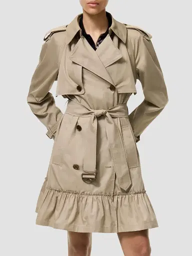 Burberry Women's Short Ruched Gabardine Trench Coat - Saltmarsh Beige | Thumbnail 5 Burberry Women's Short Ruched Gabardine Trench Coat - Saltmarsh Beige | Thumbnail 5