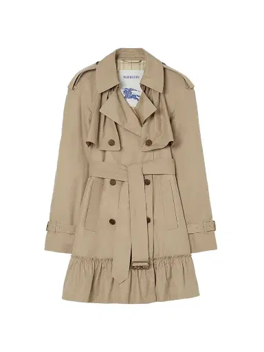 Burberry Women's Short Ruched Gabardine Trench Coat - Saltmarsh Beige | Thumbnail 1 Burberry Women's Short Ruched Gabardine Trench Coat - Saltmarsh Beige | Thumbnail 1
