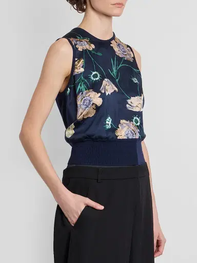 Erdem Women's Flower Wool Knit Sleeveless Top - Navy | Thumbnail 4 Erdem Women's Flower Wool Knit Sleeveless Top - Navy | Thumbnail 4