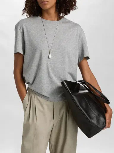 Toteme Women's Cotton-Blend Classic T-Shirt - Mid Grey Melange | Thumbnail 3 Toteme Women's Cotton-Blend Classic T-Shirt - Mid Grey Melange | Thumbnail 3