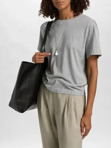 Toteme Women's Cotton-Blend Classic T-Shirt - Mid Grey Melange | Thumbnail 4 Toteme Women's Cotton-Blend Classic T-Shirt - Mid Grey Melange | Thumbnail 4