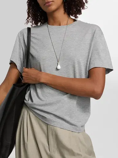 Toteme Women's Cotton-Blend Classic T-Shirt - Mid Grey Melange | Thumbnail 6 Toteme Women's Cotton-Blend Classic T-Shirt - Mid Grey Melange | Thumbnail 6