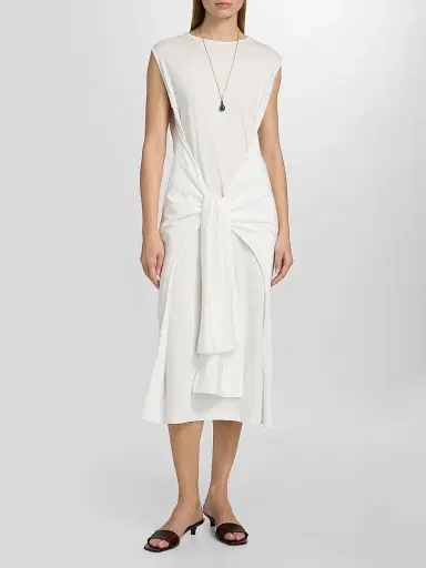TOTEME Women's Tie-Waist Jersey Midi Dress - Off White | Thumbnail 3 TOTEME Women's Tie-Waist Jersey Midi Dress - Off White | Thumbnail 3