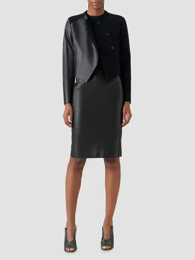 Akris Women's Hynora Leather-Inset Virgin Wool Jacket - Black - Size 16 | Thumbnail 2 Akris Women's Hynora Leather-Inset Virgin Wool Jacket - Black - Size 16 | Thumbnail 2