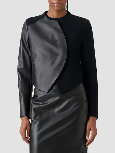 Akris Women's Hynora Leather-Inset Virgin Wool Jacket - Black - Size 16 | Thumbnail 4 Akris Women's Hynora Leather-Inset Virgin Wool Jacket - Black - Size 16 | Thumbnail 4