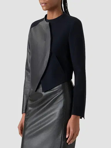 Akris Women's Hynora Leather-Inset Virgin Wool Jacket - Black - Size 16 | Thumbnail 6 Akris Women's Hynora Leather-Inset Virgin Wool Jacket - Black - Size 16 | Thumbnail 6