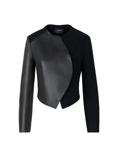 Akris Women's Hynora Leather-Inset Virgin Wool Jacket - Black - Size 16 | Thumbnail 1 Akris Women's Hynora Leather-Inset Virgin Wool Jacket - Black - Size 16 | Thumbnail 1