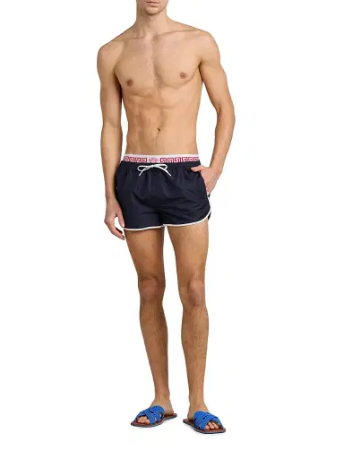 Versace Men's Golfo Elasticized Waistband Swim Shorts - Dark Navy White | Thumbnail 2 Versace Men's Golfo Elasticized Waistband Swim Shorts - Dark Navy White | Thumbnail 2