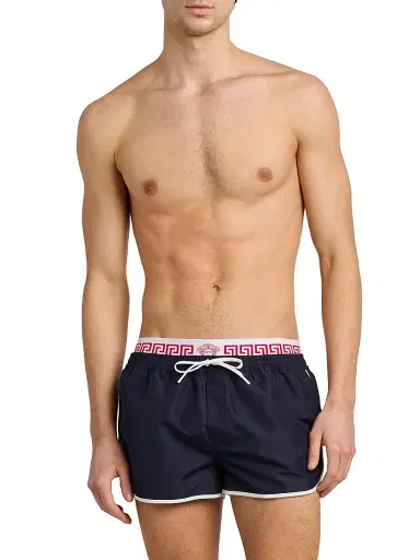 Versace Men's Golfo Elasticized Waistband Swim Shorts - Dark Navy White | Thumbnail 3 Versace Men's Golfo Elasticized Waistband Swim Shorts - Dark Navy White | Thumbnail 3