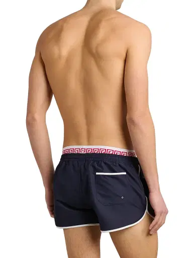 Versace Men's Golfo Elasticized Waistband Swim Shorts - Dark Navy White | Thumbnail 4 Versace Men's Golfo Elasticized Waistband Swim Shorts - Dark Navy White | Thumbnail 4